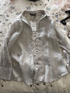 Zara Light Gray Textured Button-Down Shirt PART OF A SET